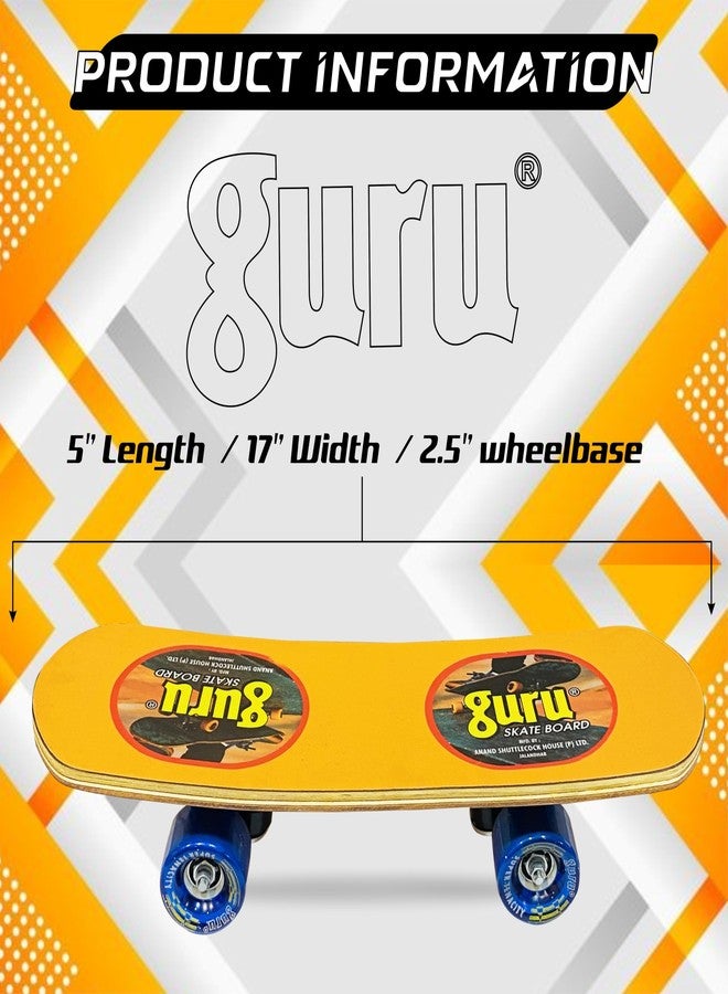 GURU Small Wooden Non-Slip Skateboard for Kids, Adult 17 inch x 5 inch Skateboard (Yellow, Pack of 1) - Image 2